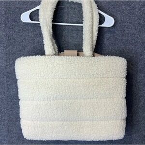 Sherpa quilted faux shearling tote bag cream beige‎ teddy cute coquette cozy